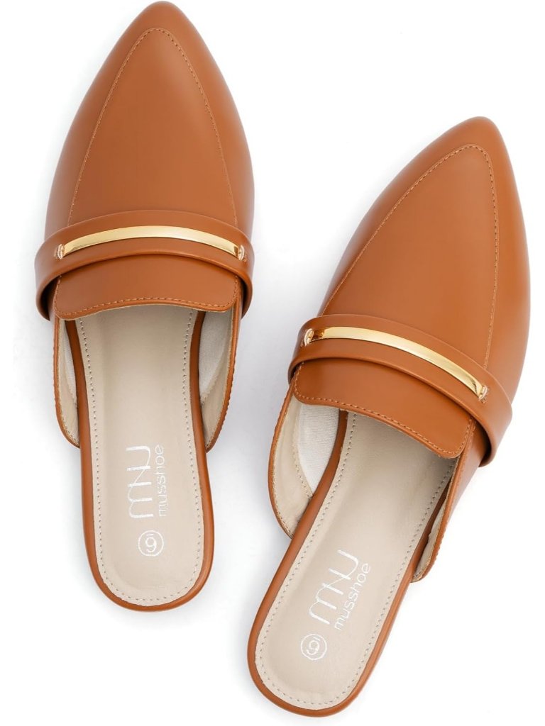 Women's Brown Polyurethane (Pu) Pointed Backless Non-Slip Loafers
